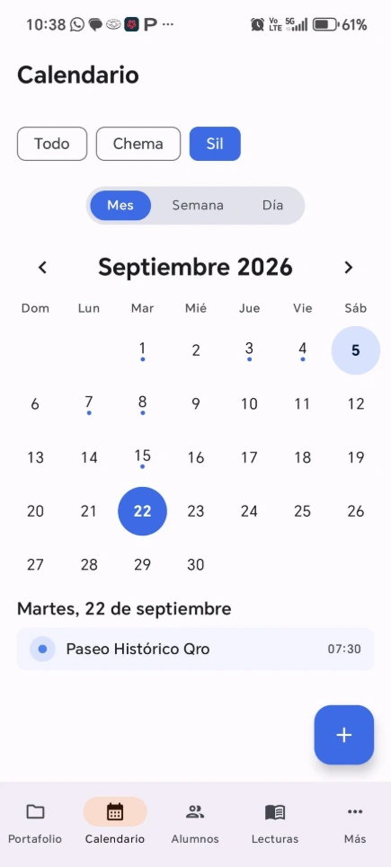 Vista semanal del calendario en EVIAP