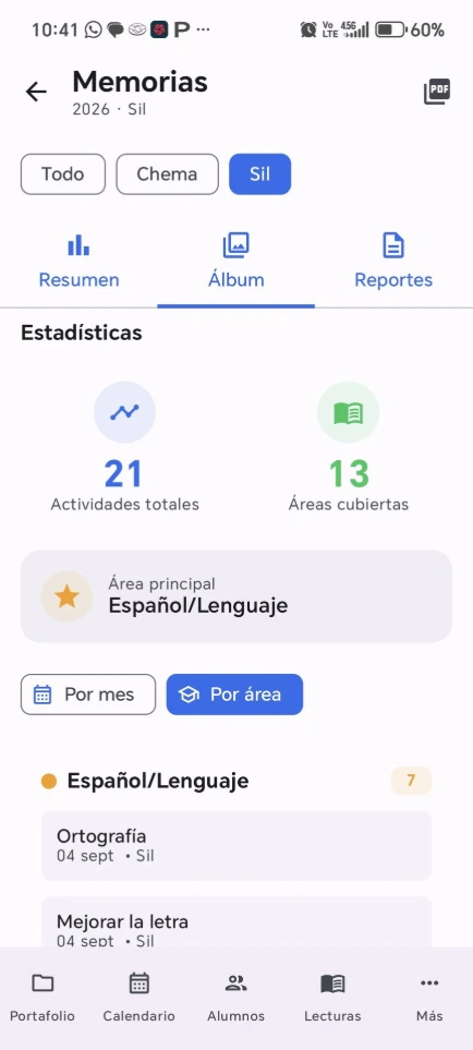 Álbum organizado por área en EVIAP